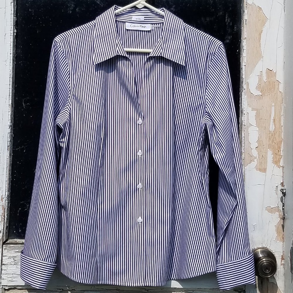 calvin klein striped dress shirt NEW Calvin Klein Men's Dark Brown Pin Stripe Slim Fit Dress Shirt 16.5 - 32/33